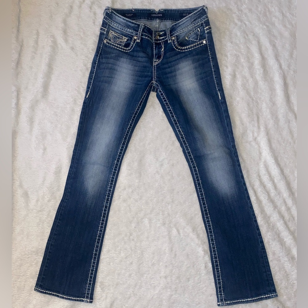 SZ 5/6 Vigoss Women's Dark Blue Slim Boot Cut Jeans with Contrast Stitching